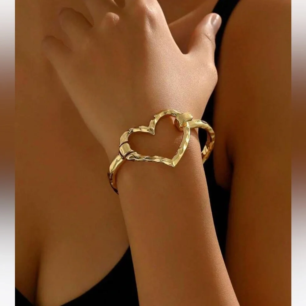 3pc Heart hair accessory set gold jewelry barrette claw clip teen prom bridal